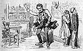 A teacher spanks a student. Illustration from La Jeunesse Illustre (1886).
