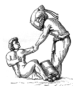 A lorarius whips a slave.