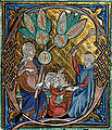 A master strikes a boy’s hand with a palmatoria (c. 1309-1316).