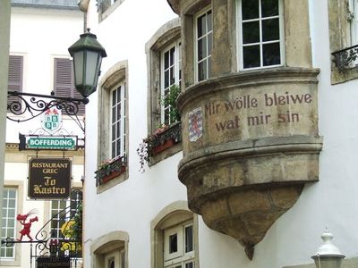 Scene in Luxembourg with their motto "Mir wölle bleiwe wat mir sin" - "We want to remain what we are".