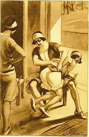 F/F spanking illustration from Les Mains chéries (1927).