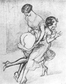 F/f spanking drawing for the novel Édith préceptrice by René-Michel Desergy.
