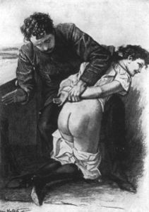 M/F spanking drawing by Louis Malteste.