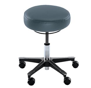 Modern stool with padded round seat, swivelling with gas lift.