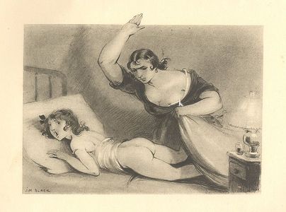 Spanking illustration for the novel Dresseuses d'hommes by Florence Fulbert (1931).