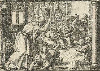 A child whipped by a schoolmaster with rods
