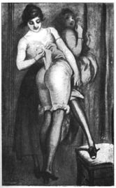 F/F spanking drawing from the novel Baby, Douce Fille by Sadie Blackeyes (Pierre Dumarchey).